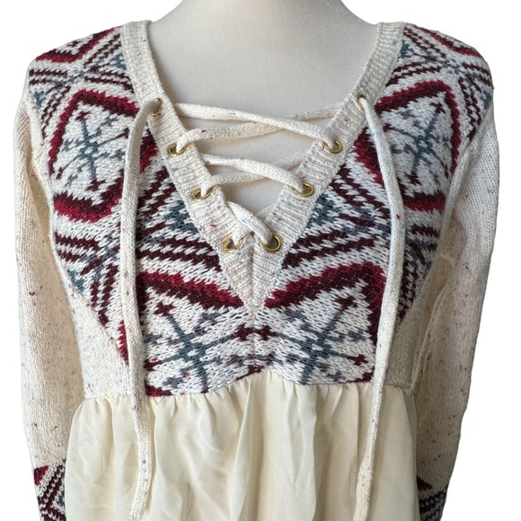 Abercrombie & Fitch Y2K Babydoll Sweater Top Size S Lace-Up Boho Fairy Speckled - Picture 3 of 10